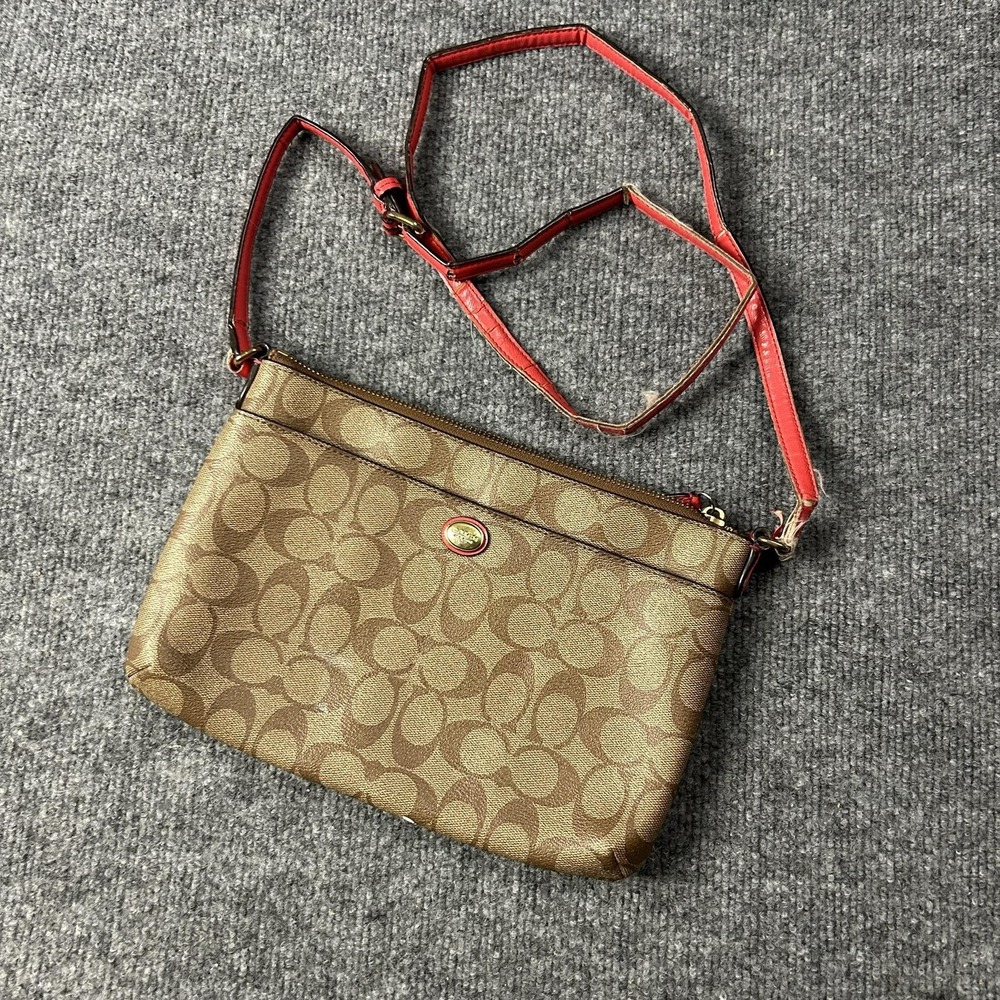 Coach Signature Avary Crossbody Bag Womens Small Brown Logo Canvas Leather Zip